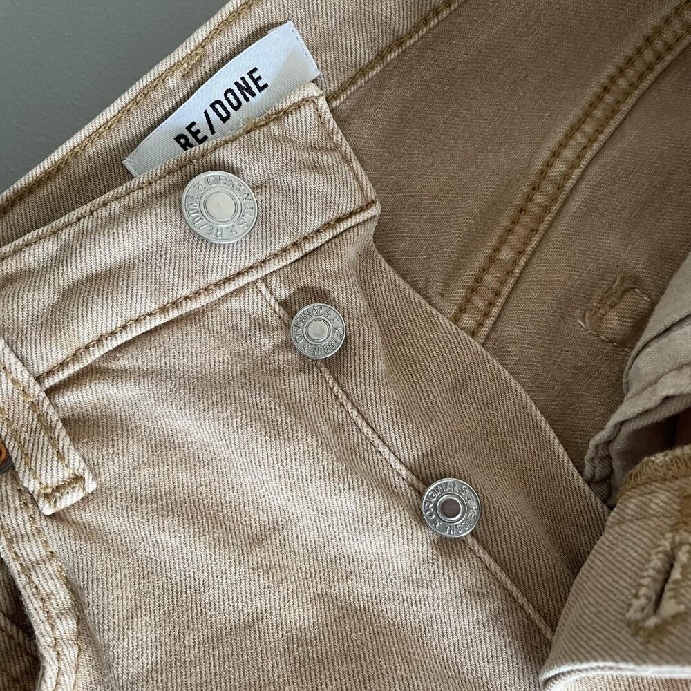 RE/DONE Jeans Womens 28 Washed Khaki‎ 70s Ultra High Rise Stove Pipe Button Fly - Picture 8 of 14